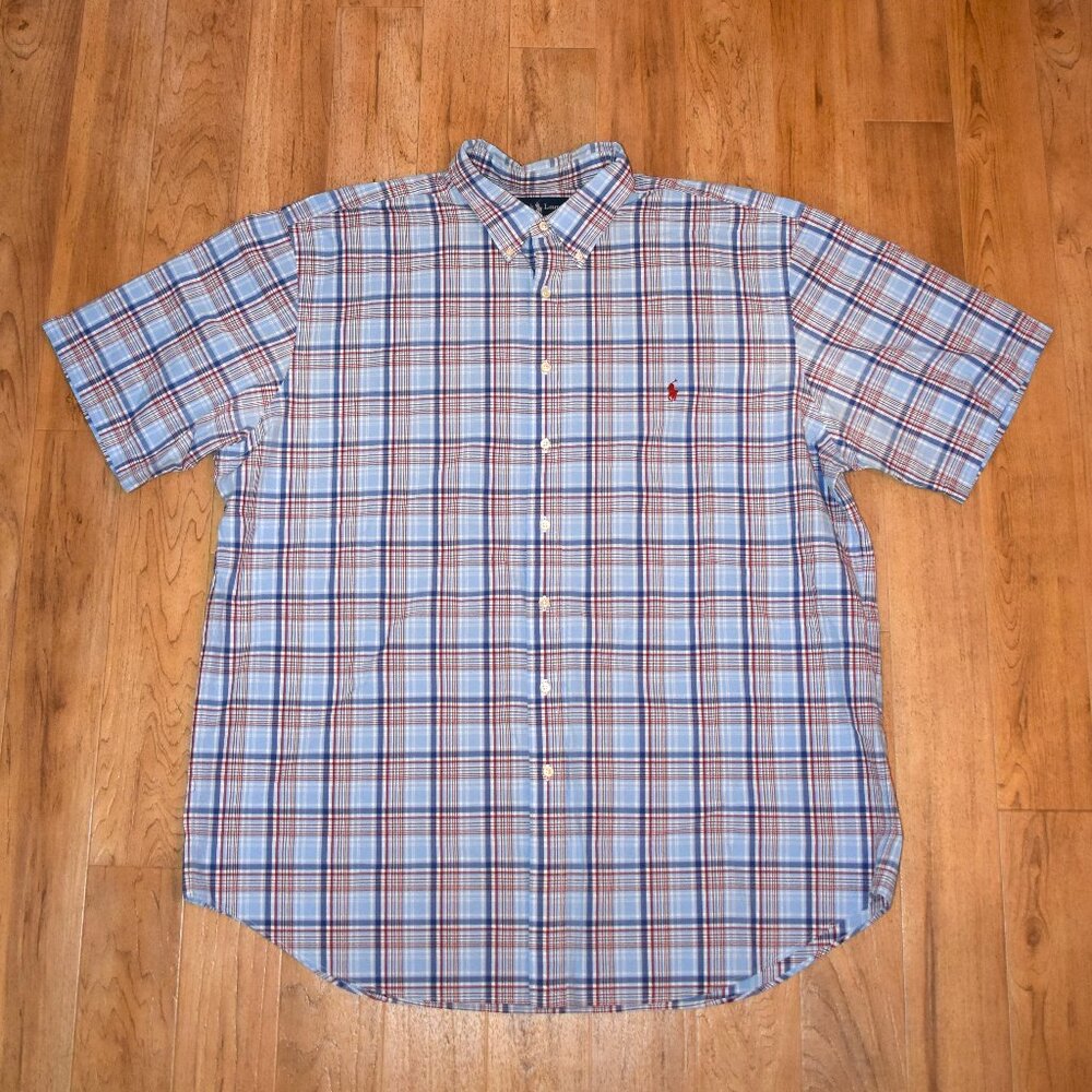 Ralph Lauren Classic Fit Short Sleeve‎ Plaid Button Down Shirt Sz 2XLT